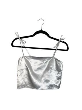 Ary Pastelle Montreal metallic silver satin tie shoulder crop top cami tank top